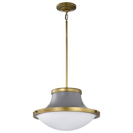 Nuvo Lafayette 1-Light Pendant 18 in. Gray / Natural Brass Accents White Opal Glass 60/7918